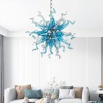 BLOWN Art Deco Blue Glass Chandelier,Luxury Ceiling Hanging Pendant Light Fixtur... - Image 3