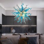 BLOWN Art Deco Blue Glass Chandelier,Luxury Ceiling Hanging Pendant Light Fixtur... - Image 5