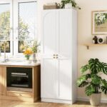 Cyclysio 80" Kitchen Pantry, Extra Tall Arch Storage Cabinet with 4 Doors and Ad... - Image 3