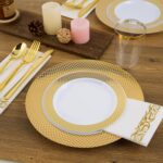 FOCUSLINE Gold Plastic Plates Set of 102, Disposable Plates with Gold Grid Rim 5... - Image 4