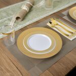 FOCUSLINE Gold Plastic Plates Set of 102, Disposable Plates with Gold Grid Rim 5... - Image 6