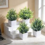 CEWOR Fake Plants 4 Packs Small Artificial Greenery Mini White Potted Plants Bat... - Image 4