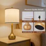 23" Farmhouse Table Lamp Set of 2, Golden Metal Modern Bedside Lamps for Living ... - Image 4