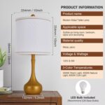 23" Farmhouse Table Lamp Set of 2, Golden Metal Modern Bedside Lamps for Living ... - Image 6