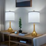 23" Farmhouse Table Lamp Set of 2, Golden Metal Modern Bedside Lamps for Living ... - Image 8