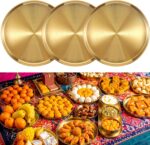 3 Pack Gold Round Serving Tray 12 Inch Stainless Steel Gold Circle Tray Metal Je... - Image 6
