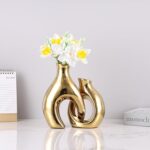 Ceramic Vase Set of 2 for Home Decor, Gold Abstract Intertwined Sculptural Vases... - Image 4