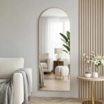 58"x20" Arched Full Length Door Mirror, Over-the-Door Hanging, Floor Standing, W... - Image 4
