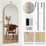 58"x20" Arched Full Length Door Mirror, Over-the-Door Hanging, Floor Standing, W... - Image 6