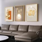 Framed Modern Luxury Gold Wall Art for Living Room, Set of 3 Piece Contemporary ... - Image 3