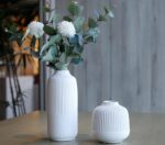 Matte White Vases Home Decor Stripe Centerpieces Modern Boho Ceramic Set of 2 fo... - Image 4