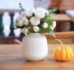 Matte White Vases Home Decor Stripe Centerpieces Modern Boho Ceramic Set of 2 fo... - Image 6