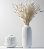 Matte White Vases Home Decor Stripe Centerpieces Modern Boho Ceramic Set of 2 fo... - Image 8