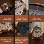 FLOITTUY 4.5" Battery Operated Antique Retro Analog Metal Alarm Clock, Silent Be... - Image 4