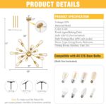 Gold Sputnik Chandelier, 12 Light Farmhouse Chandeliers for Dining Room Light Fi... - Image 6