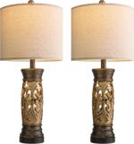 BOBOMOMO 27.25” Antique Gold Table Lamps Set of 2 – Farmhouse Bedside Lamps with... - Image 8