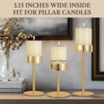 Pillar Candle Holders Set of 3, 3.15" Diameter Gold Metal Candlestick Holder for... - Image 4