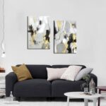 Framed Abstract Black Gold Wall Art Set of 2, Modern Black White Gold Canvas Pri... - Image 3