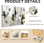 Framed Abstract Black Gold Wall Art Set of 2, Modern Black White Gold Canvas Pri... - Image 4