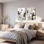Framed Abstract Black Gold Wall Art Set of 2, Modern Black White Gold Canvas Pri... - Image 5