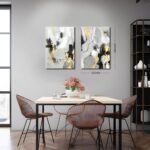 Framed Abstract Black Gold Wall Art Set of 2, Modern Black White Gold Canvas Pri... - Image 6