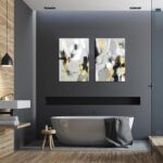 Framed Abstract Black Gold Wall Art Set of 2, Modern Black White Gold Canvas Pri... - Image 7