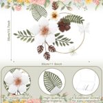 3D Metal Flower Wall Decor - 13.78'' Gold Circle Floral Wall Art with Green Trop... - Image 3