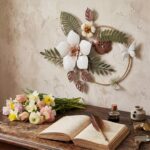 3D Metal Flower Wall Decor - 13.78'' Gold Circle Floral Wall Art with Green Trop... - Image 4
