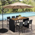 Yaheetech 7 Piece Patio Dining Set Outdoor Acacia Wood Bar Table and Chairs with... - Image 3