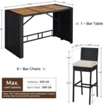 Yaheetech 7 Piece Patio Dining Set Outdoor Acacia Wood Bar Table and Chairs with... - Image 4