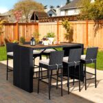Yaheetech 7 Piece Patio Dining Set Outdoor Acacia Wood Bar Table and Chairs with... - Image 5