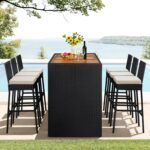Yaheetech 7 Piece Patio Dining Set Outdoor Acacia Wood Bar Table and Chairs with... - Image 10