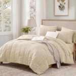 CASAAGUSTO Queen Comforter Set, 7 Pieces Beige Seersucker Bed in a Bag Queen Siz... - Image 3