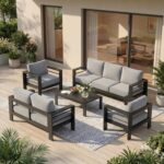 Solaste Aluminum Outdoor Patio Furniture Set, 7 Seats Patio Sectional Sofa with ... - Image 9