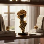 Lescafita African Queen Sculpture Gold Flower Crown, Black and Gold Checkered Gi... - Image 8