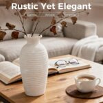 Rustic Ceramic Threaded White Vase, 14.4" H Tall Vases for Centerpieces,Handmade... - Image 4
