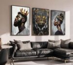 3 Pcs African American King and Queen Canvas Wall Art, Black Gold Crown Poster P... - Image 3