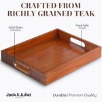 Jack & Juliet Teak Wood Ottoman Tray – Large Wooden Multifunctional Tray with Re... - Image 3