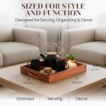 Jack & Juliet Teak Wood Ottoman Tray – Large Wooden Multifunctional Tray with Re... - Image 4
