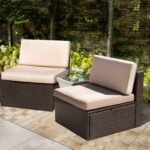 Devoko 2 Pieces Patio Furniture Sets,Wicker Outdoor Sofa with Thick Cushion and ... - Image 5