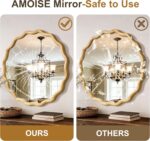 AMOISE Scalloped Round Mirror 28", Boho Wavy Wooden Frame Wall Mirror, Shatterpr... - Image 6