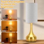 Touch Gold Table Lamp for Nightstand, 3-Way Dimmable, Space Saving & No Assembly... - Image 3
