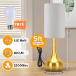 Touch Gold Table Lamp for Nightstand, 3-Way Dimmable, Space Saving & No Assembly... - Image 5