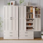 ONBRILL 71" Tall Farmhouse Kitchen Pantry Cabinet with 3 Pull Out Shelves & 2 La... - Image 4