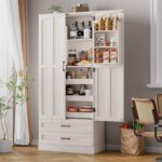 ONBRILL 71" Tall Farmhouse Kitchen Pantry Cabinet with 3 Pull Out Shelves & 2 La... - Image 6