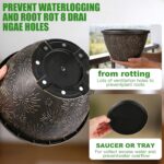 4 Pack 10 Inch Plant Pots with Drainage Holes and Saucers, Antique Gold Firework... - Image 3