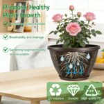 4 Pack 10 Inch Plant Pots with Drainage Holes and Saucers, Antique Gold Firework... - Image 5