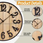 Large Wall Clock 30IN, Silent Metal Wood Style Wall Clocks Battery Operated for ... - Image 3