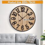 Large Wall Clock 30IN, Silent Metal Wood Style Wall Clocks Battery Operated for ... - Image 4