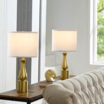 23" Modern Gold Lamps Set of 2 for Bedroom, Minimalist Gold Table Lamps for Livi... - Image 4